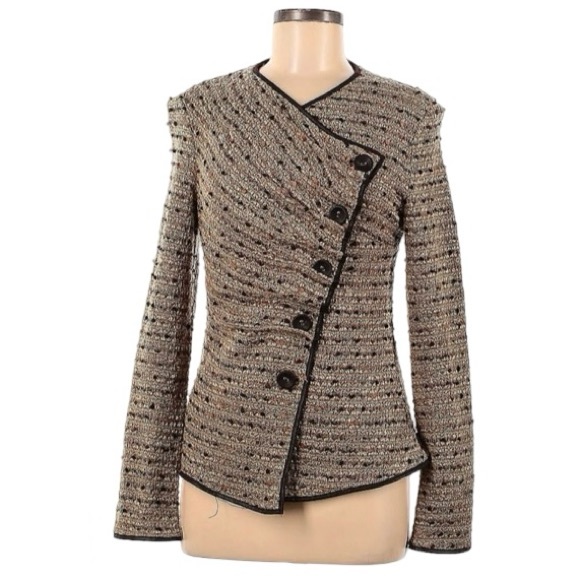 Alberto Makali Sweaters - Alberto Makali Asymmetric Sweater Cardigan Boucle Tweed Texture, Button, Large